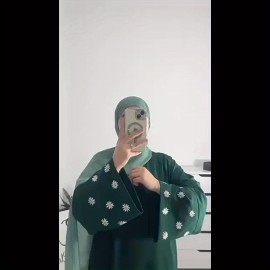 1pc Women's Islamic Abaya Dress - Elegant Hijab Outfit with Cuff Floral embroidery, Navy Blue Arabicrobe, Loose Fit Non-Stretch Muslim Dress for Daily Prayer, Office, Travel - No Scarf Needed, Modest Apparel, Quality Embroidery Detail