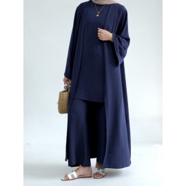 A Three-Piece Suit (Jacket + Short-Sleeved Shirt + Pants), Muslim Dress Woman Open Abaya Femme Open Abaya Abaya Été Abaya Femme Women Abaya Muslim Dress Robe Été Abaya Femme