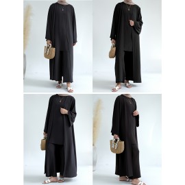 A Three-Piece Suit (Jacket + Short-Sleeved Shirt + Pants), Muslim Dress Woman Open Abaya Femme Open Abaya Abaya Été Abaya Femme Women Abaya Muslim Dress Robe Été Abaya Femme
