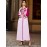 Women'S Elegant Long Sleeve Maxi Dress with Rhinestone Embellishments, Solid Color Polyester 100%, All-Season Woven Fabric, Regular Sleeve, No Belt - Pink & Magenta Floral Pattern