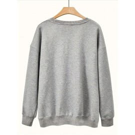 [Thankful Print Sweatshirt] Women's Casual Thankful Print Sweatshirt - 100% Polyester Knit Crew Neck Long Sleeve Top For Fall/Winter - Soft, Machine Washable, Plus Size Comfort Wear