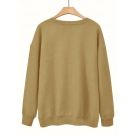 [Thankful Print Sweatshirt] Women's Casual Thankful Print Sweatshirt - 100% Polyester Knit Crew Neck Long Sleeve Top For Fall/Winter - Soft, Machine Washable, Plus Size Comfort Wear