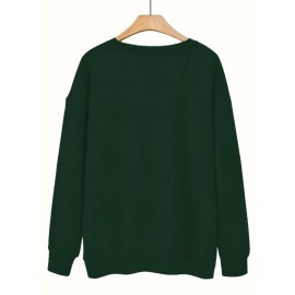 [Thankful Print Sweatshirt] Women's Casual Thankful Print Sweatshirt - 100% Polyester Knit Crew Neck Long Sleeve Top For Fall/Winter - Soft, Machine Washable, Plus Size Comfort Wear