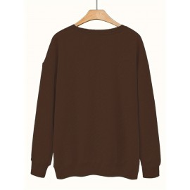 Women'S Plus Size Cartoon Squirrel Graphic Sweatshirt - Casual Long Sleeve Crew Neck, Machine Washable Polyester, Fall/Winter Sportswear with Funny Squirrel Applique Design