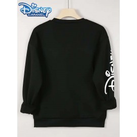 Disney Official Women's Y2K Minnie Mouse Graphic Sweatshirt - Pink with Black & White Polka Dots, Loose-Fit Round Neck Long Sleeve Pullover, Cozy Fall Winter Casual Outfit for Themed Events & Casual Attire