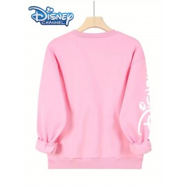 Disney Official Women's Y2K Minnie Mouse Graphic Sweatshirt - Pink with Black & White Polka Dots, Loose-Fit Round Neck Long Sleeve Pullover, Cozy Fall Winter Casual Outfit for Themed Events & Casual Attire