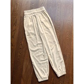 [Elegant Beige Top & Pants Set] Elegant Beige Sleeveless Top & Button-Pants Set - Chic V-Neck Ruffled Detail Shirt with High-Waisted Wide-Leg Pants, Casual or Office Wear