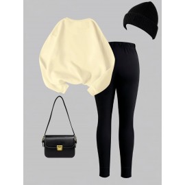 Women'S 2pcs Set, Women'S Casual Bow Print Design Crew Neck Sweatshirt and Leggings, Fall/ Winter