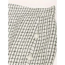 [Plaid Blazer Set] Women's Casual Two-Piece Set - Stylish Plaid Double-Breasted Blazer & Skirt with Pockets, Long Sleeve, Regular Fit, All-Season Wear, Casual Attire|Plaid Pattern|Polyester Fabric