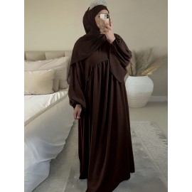 1pc Women'S Elegant Abaya Dress - Loose Fit Solid Color Muslim Prayer Dress with Belt, Lightweight Breathable Fabric for Spring Summer Fall, Casual & Formal Wear, Modest Muslim Women'S Clothing