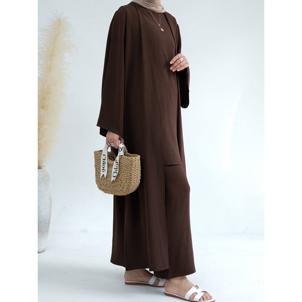 A Three-Piece Suit (Jacket + Short-Sleeved Shirt + Pants), Muslim Dress Woman Open Abaya Femme Open Abaya Abaya Été Abaya Femme Women Abaya Muslim Dress Robe Été Abaya Femme