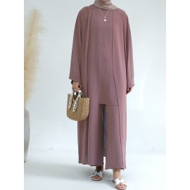 A Three-Piece Suit (Jacket + Short-Sleeved Shirt + Pants), Muslim Dress Woman Open Abaya Femme Open Abaya Abaya Été Abaya Femme Women Abaya Muslim Dress Robe Été Abaya Femme